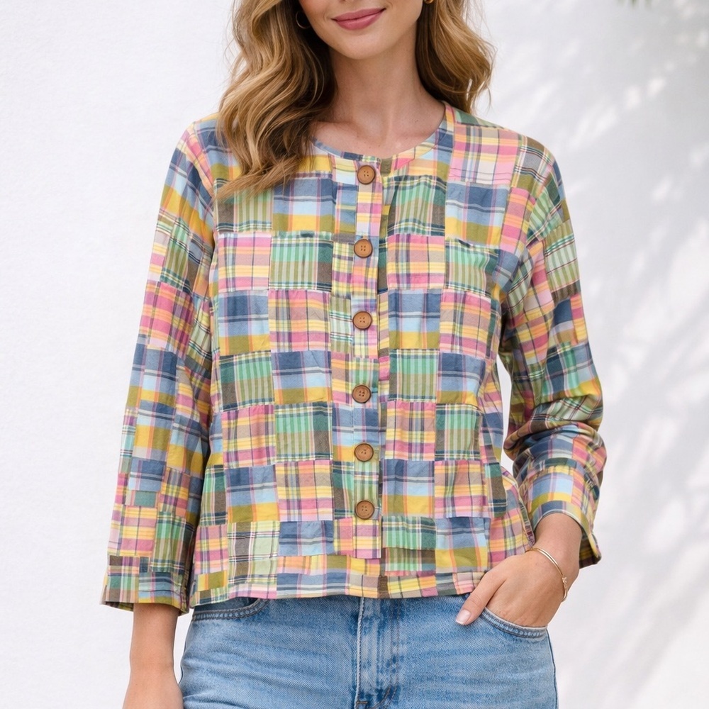 Vintage Y2K Madras Plaid Jacket Cardigan Shirt Shacket quilt like BFA Classics